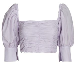 NEW GEORGIA ALICE Lilac Puff Cropped Ruched Cotton-poplin Top in Size 4